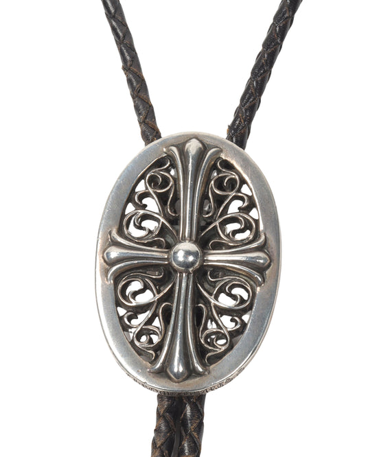 Oval Cross Braided Leather Bolo Tie
