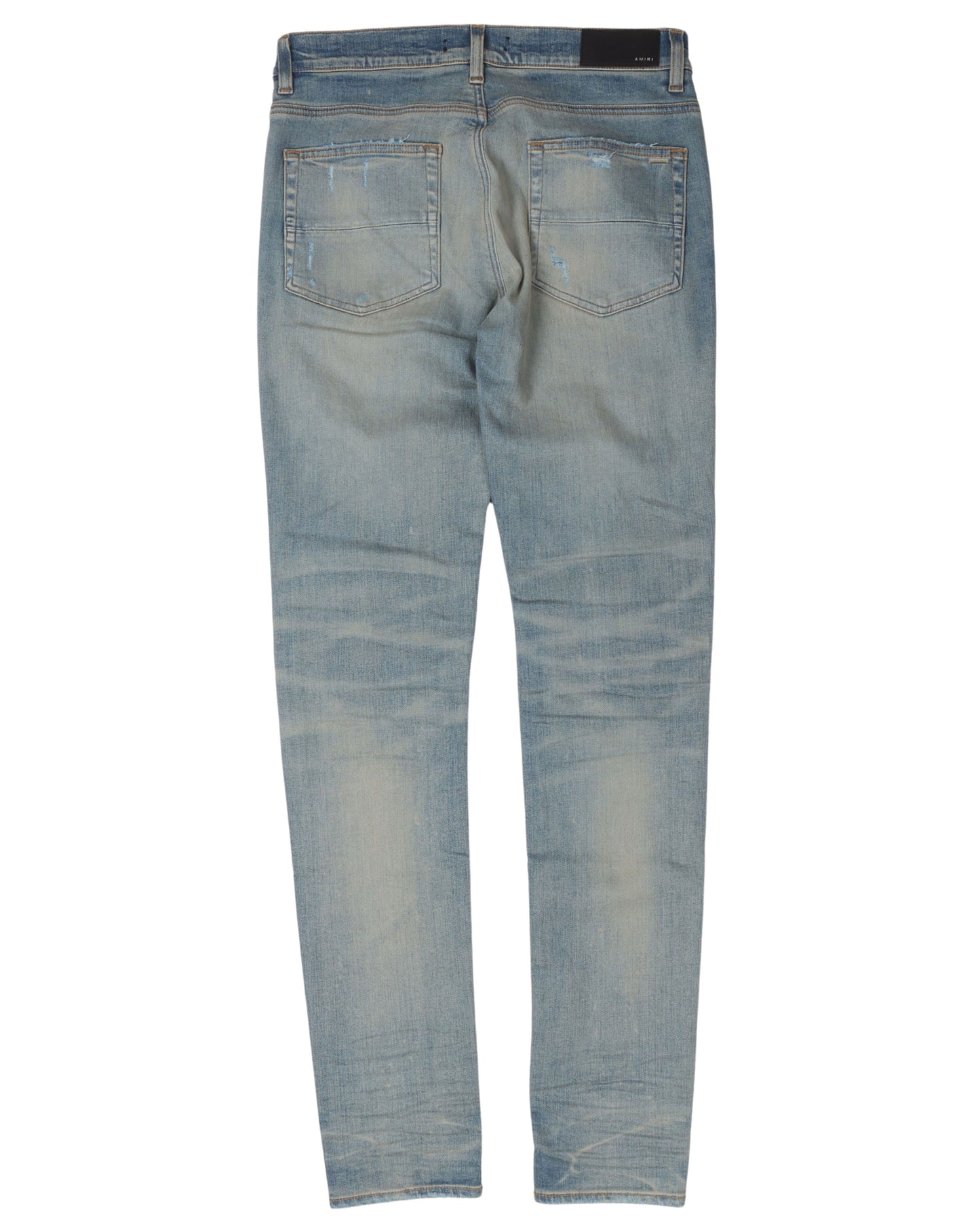 Light Wash Leather Repair Denim Jeans