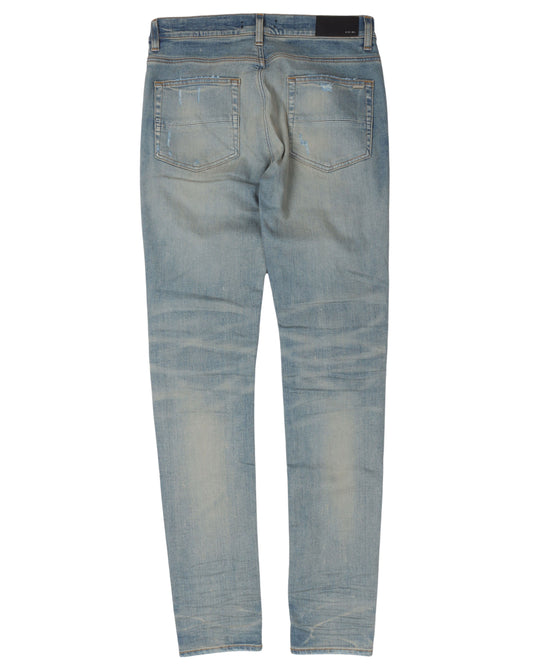 Light Wash Leather Repair Denim Jeans