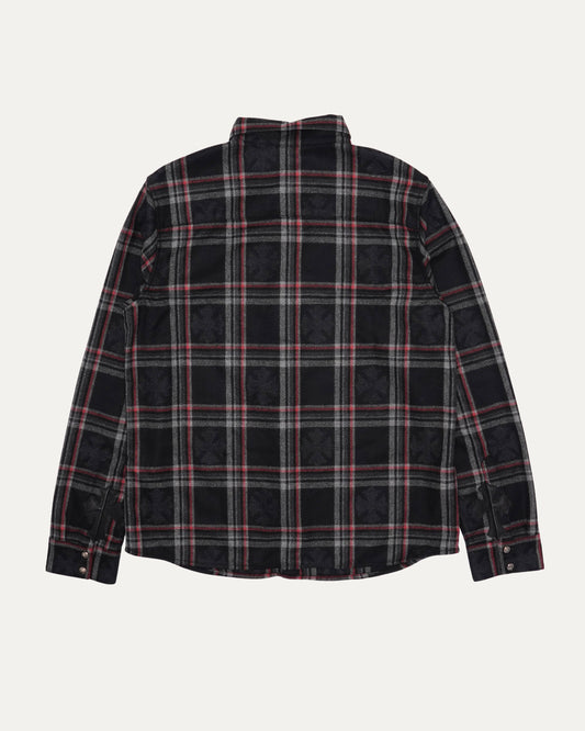 Gas Station Plaid Cashmere Cross Patch Loose Ends Flannel Shirt
