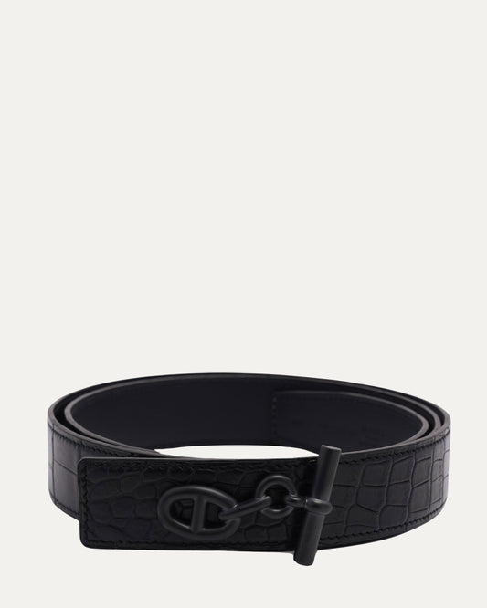 Matte Porosus Crocodile Yachting Buckle Belt