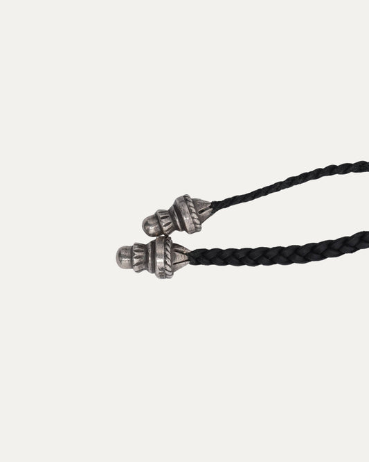 Braided Leather Necklace with Silver Aglets