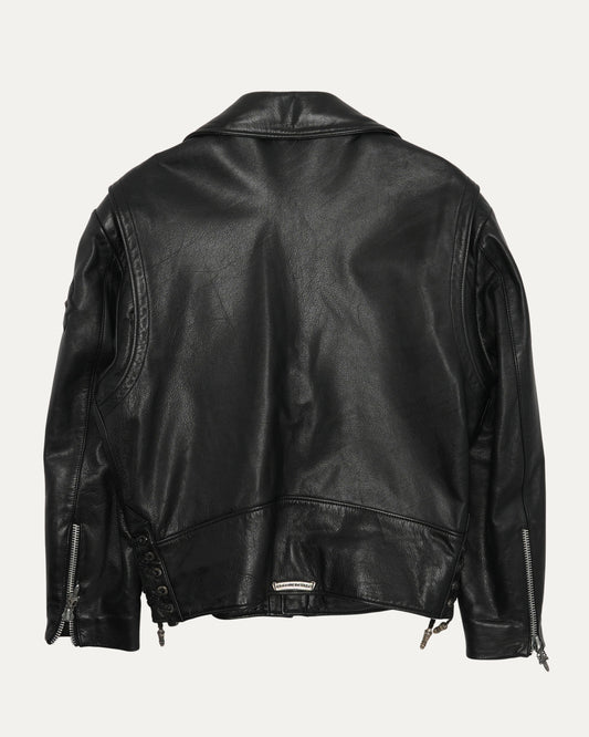 Silver Embellished Cross Patch JJ Dean Leather Jacket