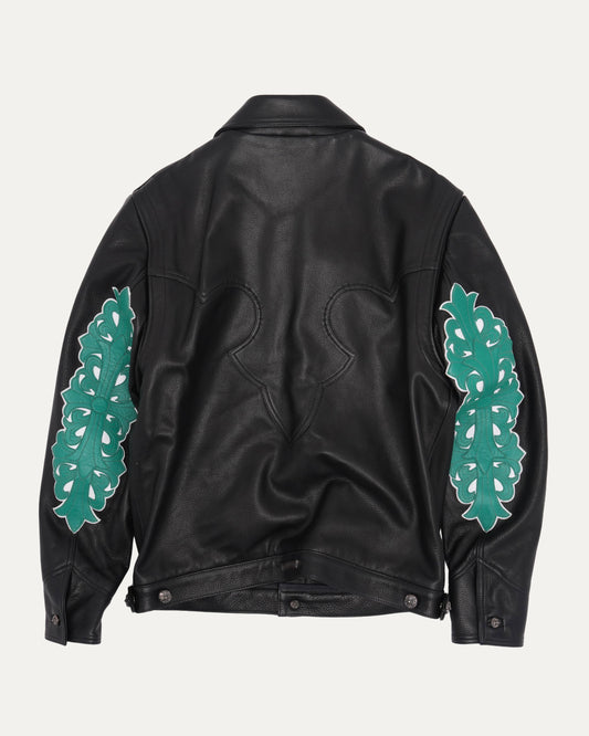 Floral Cross Patch Western Leather Jacket