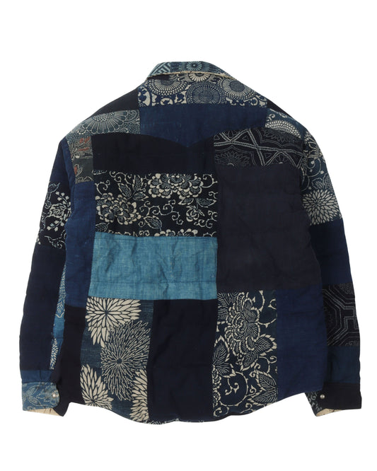 Indigo Kerchief Patchwork Down Jackets