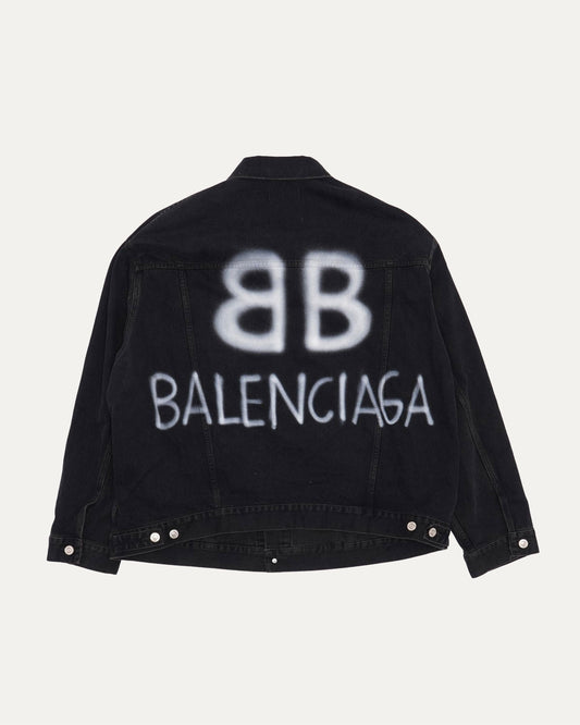 Oversized Spray Paint Logo Denim Trucker Jacket