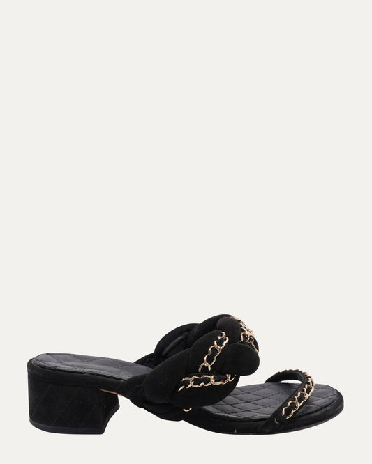 Chain Embellished Suede Slide Sandals