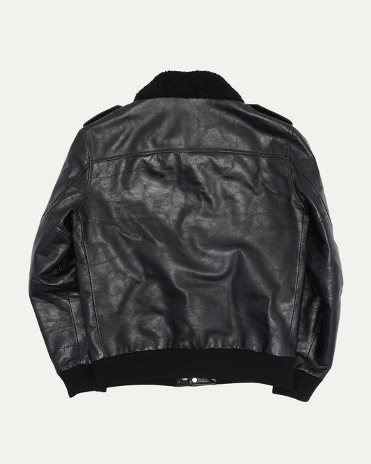 Leather Shearling Collar Bomber Jacket