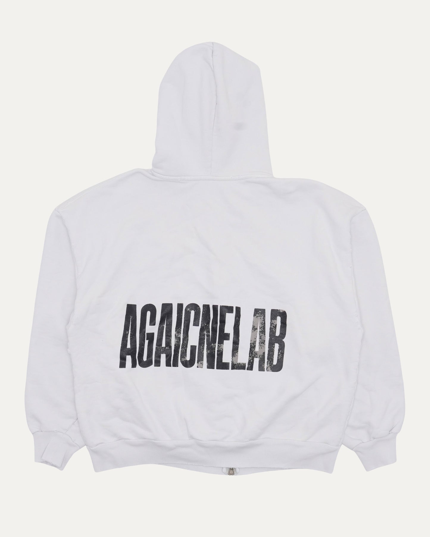 Reverse Logo Distressed Zip Up Hoodie