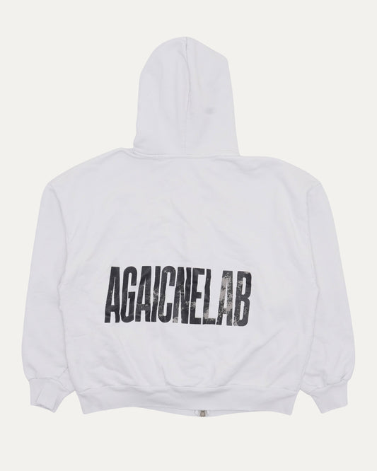 Reverse Logo Distressed Zip Up Hoodie