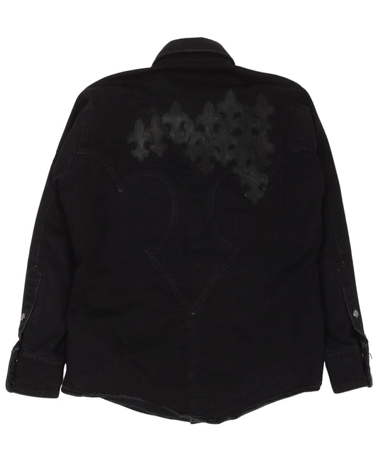 Denim Fleur De Lis Cross Patch Western Shirt