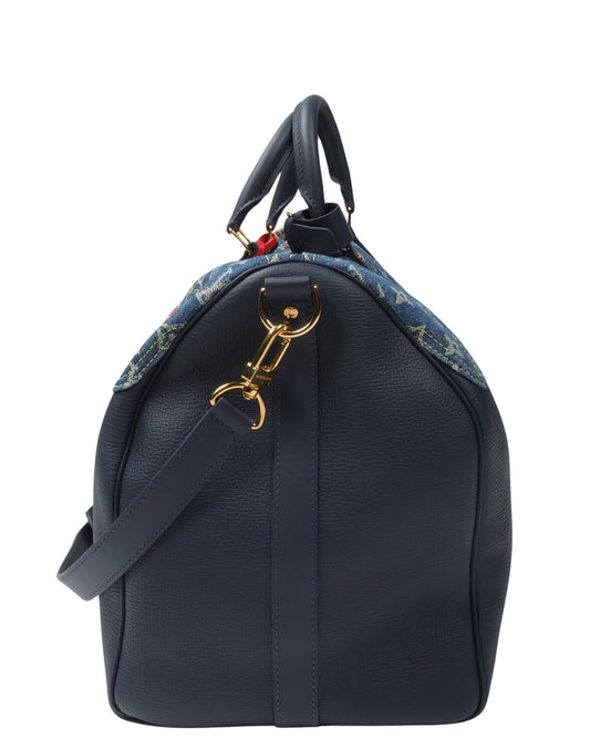 Virgil Abloh NIGO Blue Monogram Denim Drip & Taurillon Keepall Bandoulière 50