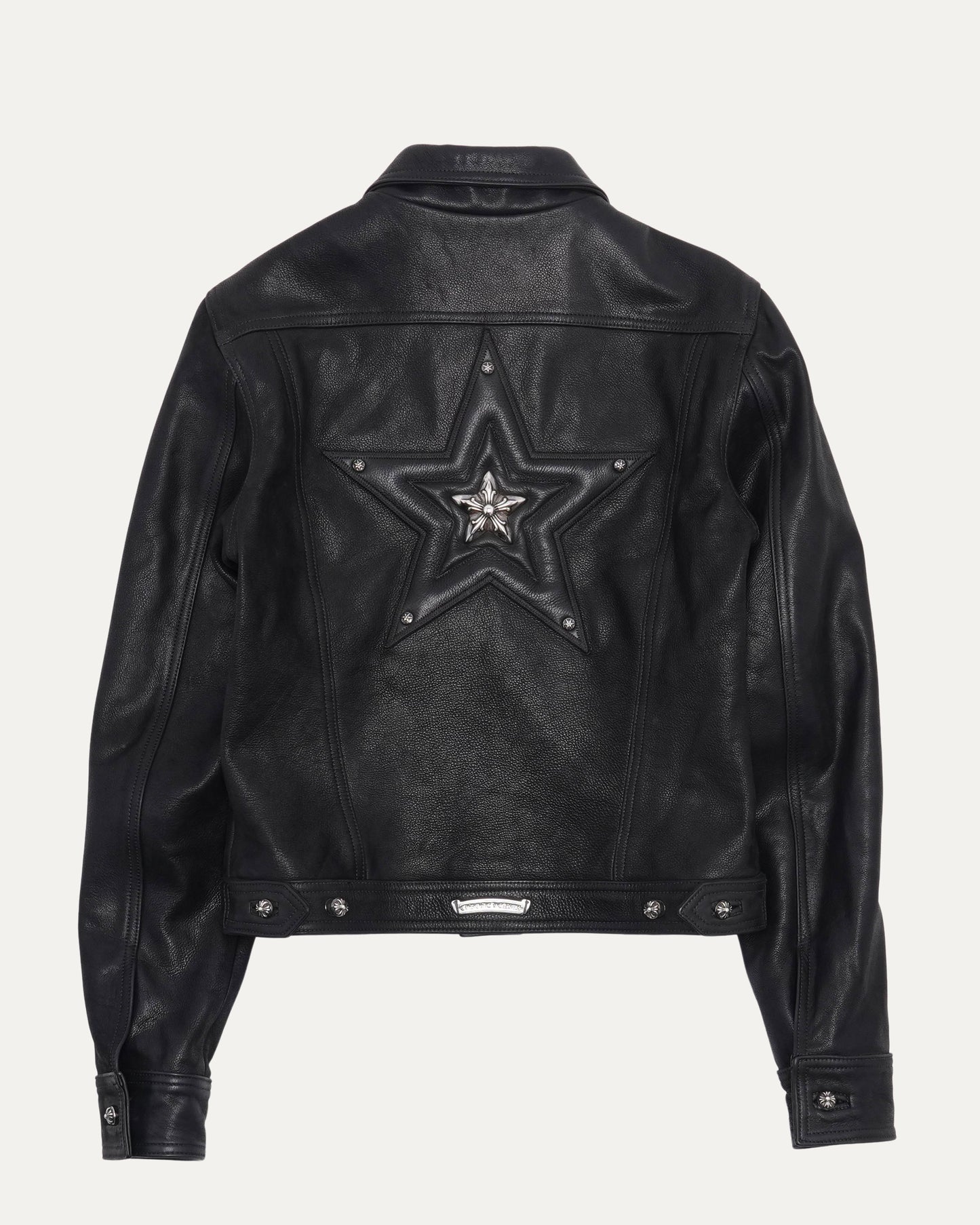 Star Embellished Leather Trucker Jacket