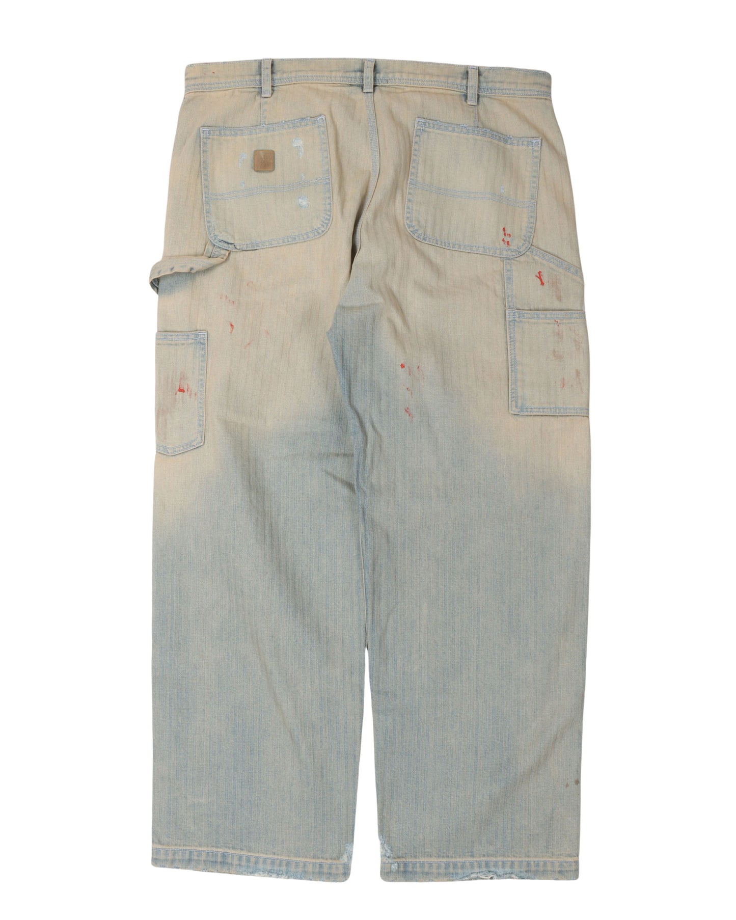 Straight Leg Paint-Splattered Distressed Herringbone Jeans