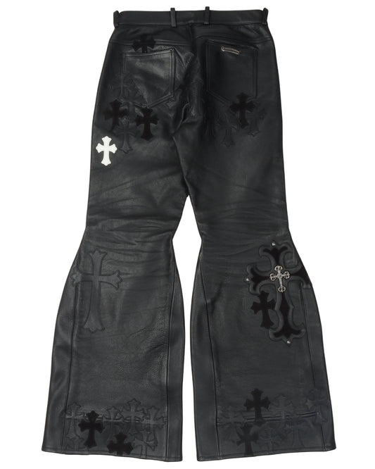 Leather Cross Patch Flared Pants "Final Boss"