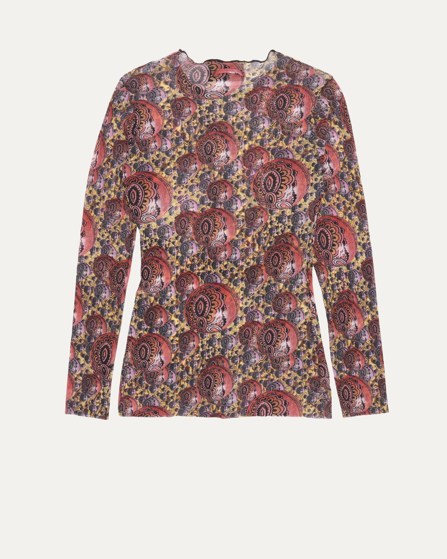 Kaleidoscope Print Long Sleeve Mesh Top