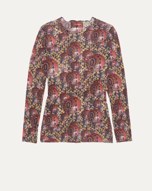 Kaleidoscope Print Long Sleeve Mesh Top