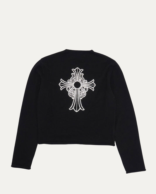 Rhinestone Hairy Cross Cashmere V-Neck Sweater