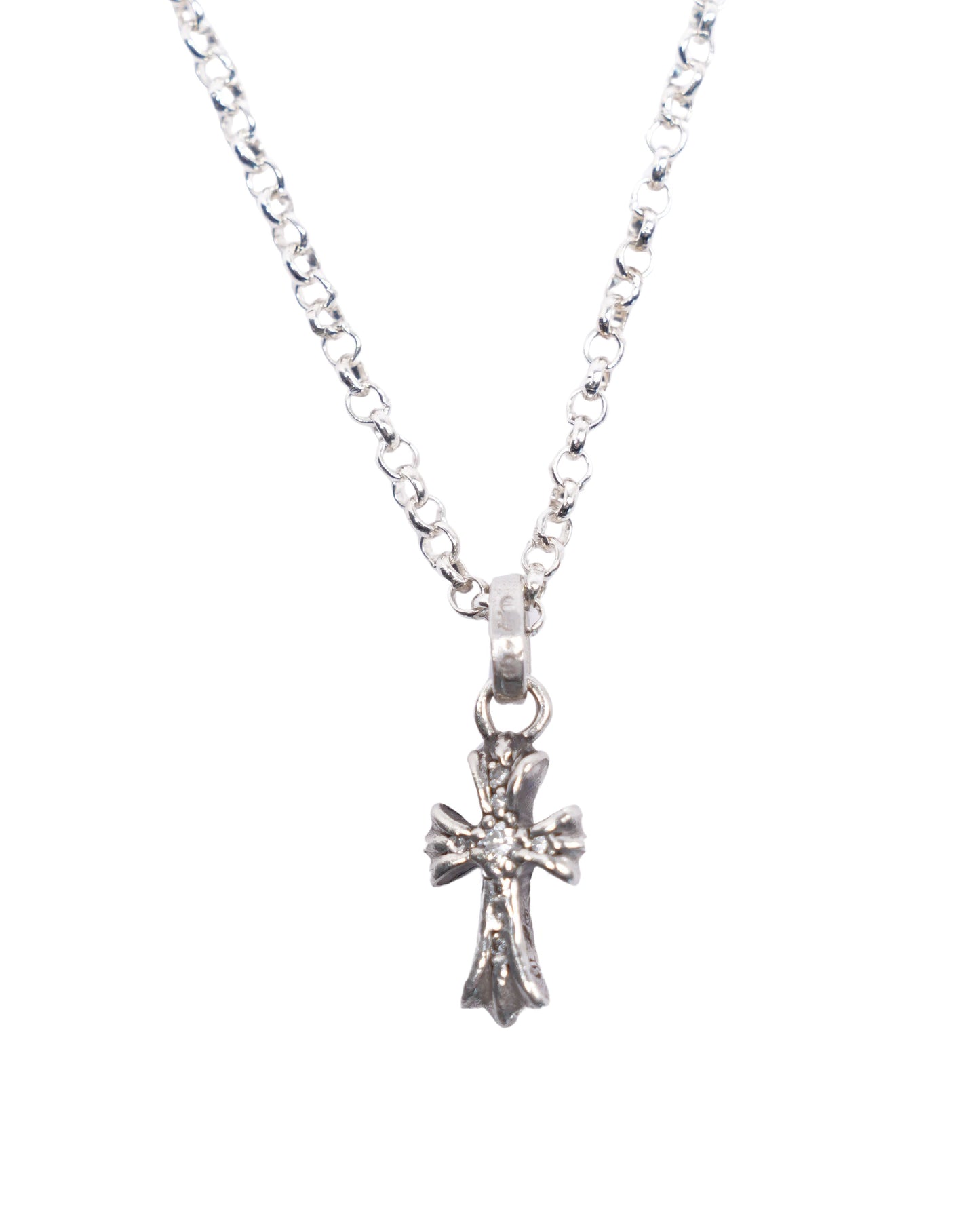 Baby Fat Diamond Cross Charm w/ Silver Chain