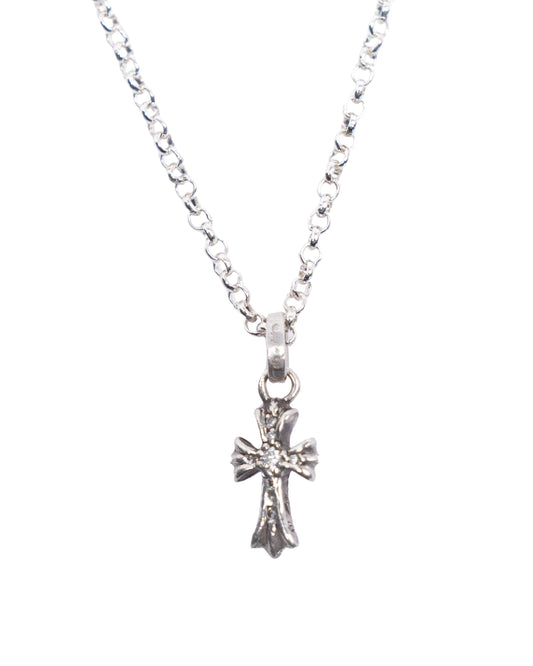 Baby Fat Diamond Cross Charm w/ Silver Chain