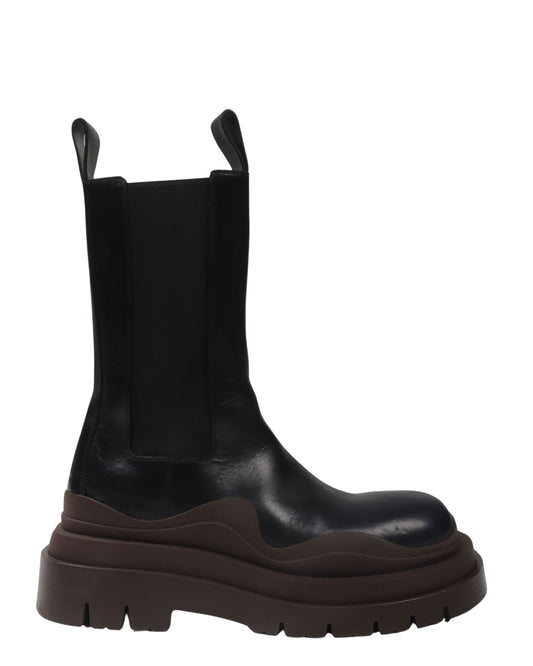 Leather Contrast Sole Tire Boots