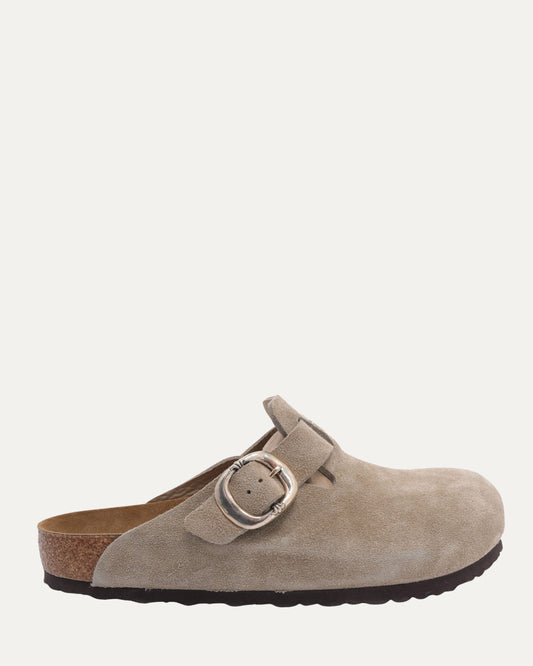 Cross Embellished Birkenstock Boston Suede Mule