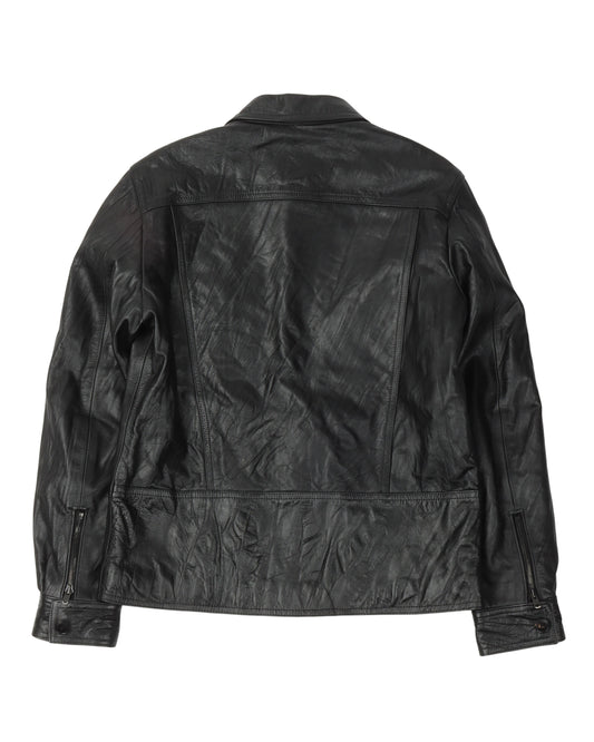 Noir 04 Leather Zip-Up Trucker Jacket