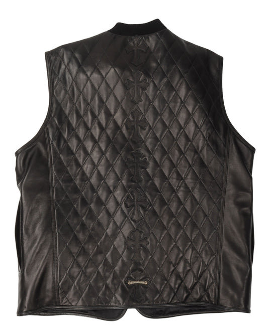 Quilted Leather Cross Patch Vest