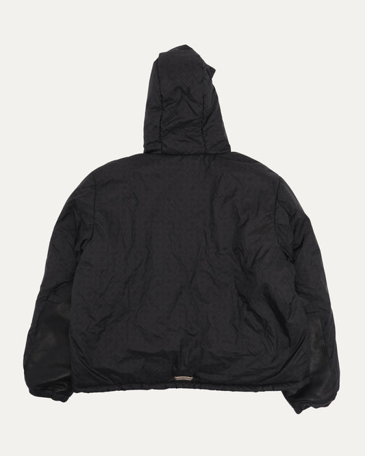 Leather Detail Monogram Hooded Puffer Jacket