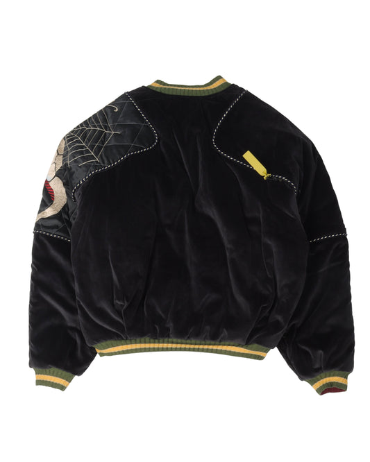 Velveteen SHAM Rain Skull and Snake Embroidered Bomber Jacket