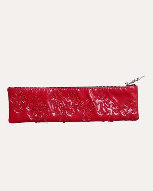 Patent Leather Cross Patch Pencil Pouch