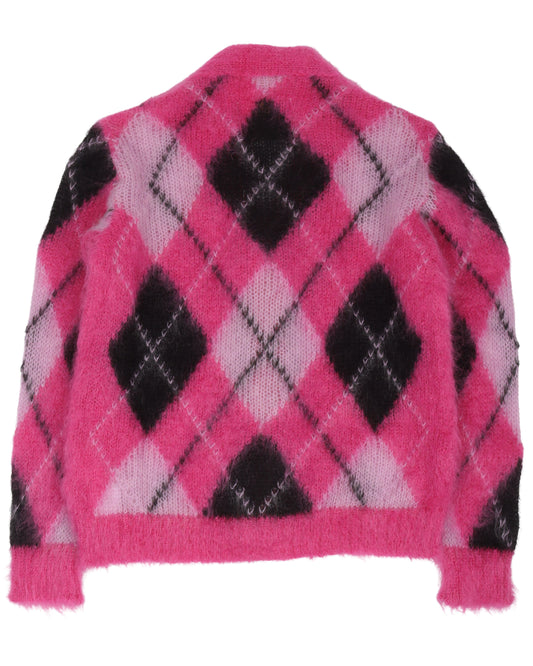 Diamond Plaid Fuzzy Mohair Cardigan