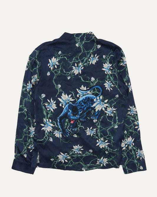 Band Collar Panther Print Shirt