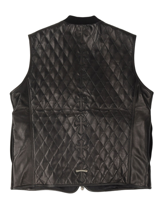 Quilted Leather Cross Patch Vest