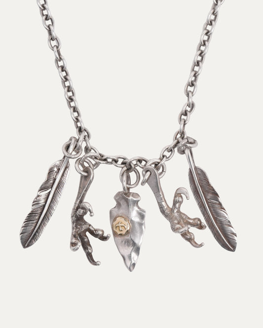 Double Feather Double Claw Arrowhead Pendant Necklace