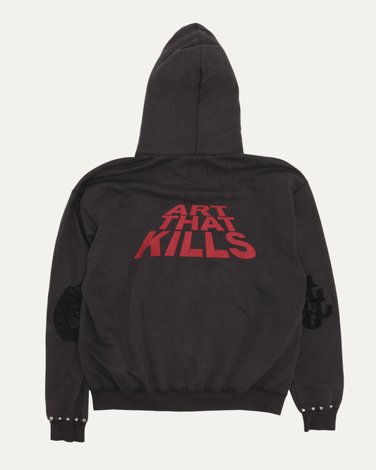 'Art That Kills' Faux Fur Lined Zip-Up Hoodie