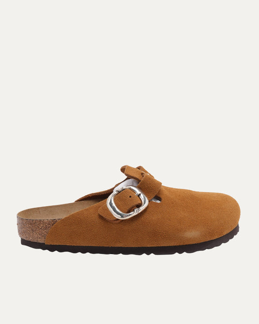 Cross Embellished Birkenstock Boston Suede Mule