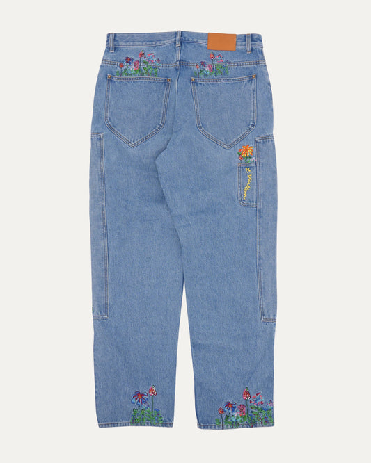 Floral Embroidered Double Knee Jeans