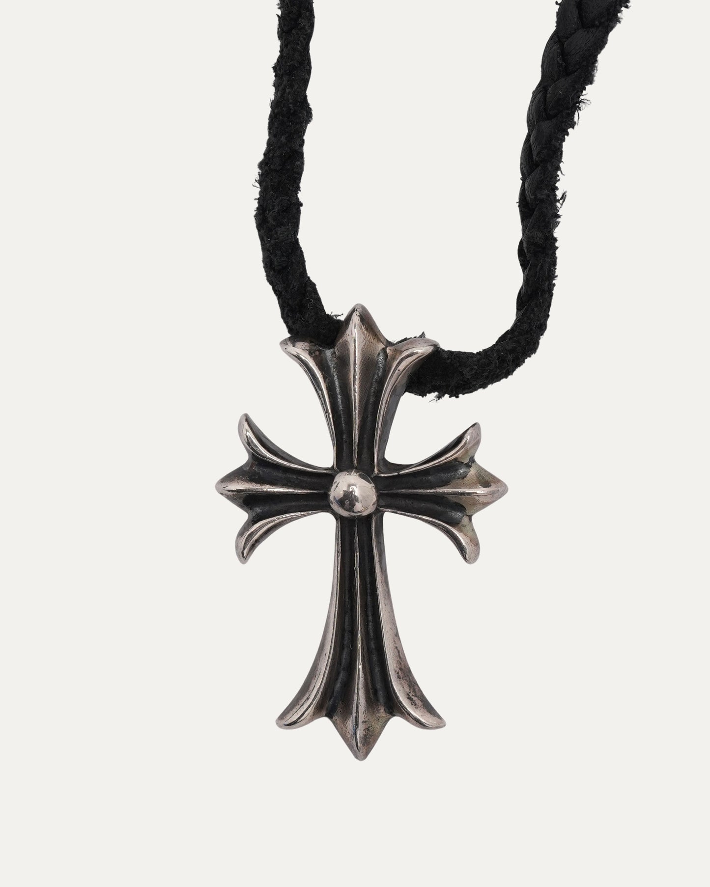 Cross Pendant with Braided Leather Necklace