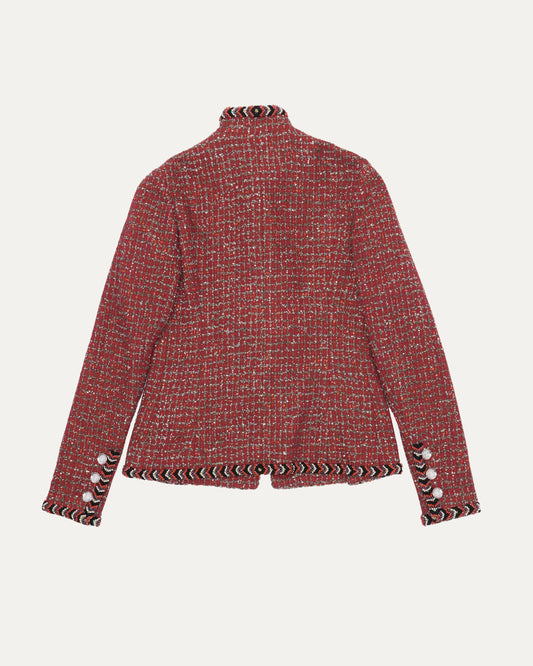 Chevron Bead Trim Sequin Tweed Jacket