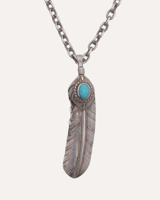 Turquoise Urchin and Feather Necklace