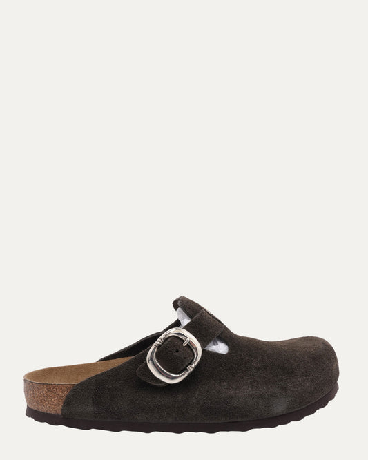 Cross Embellished Birkenstock Boston Suede Mule
