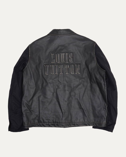 SS25 Embossed Logo Nylon Leather Contrast Sleeve Coach Jacket