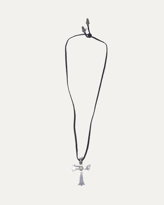 Large Cross Pendant w/ Braided Leather Necklace