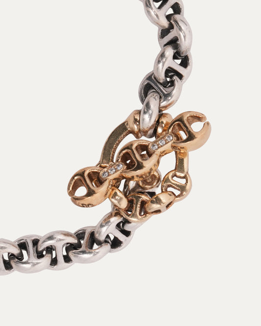 Mixed Metal 5mm Open-Link Bracelet with Diamonds