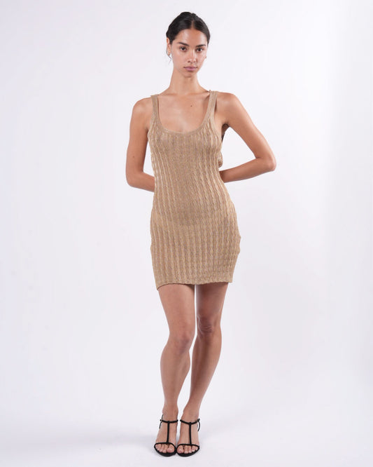 Gold Metallic Knit Dress