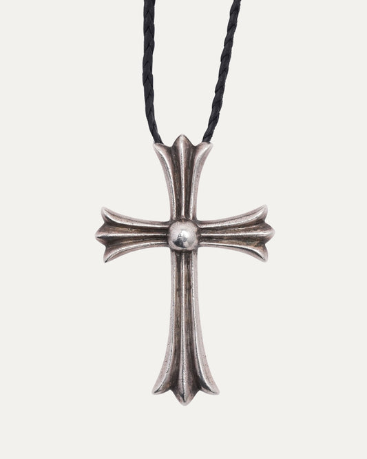 Large Cross Pendant w/ Braided Leather Necklace