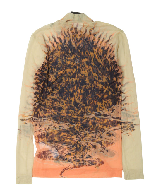 Cheetah Print Long Sleeve Sheer Mockneck Top