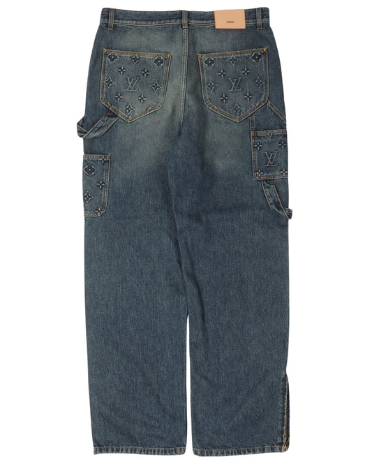 Monogram Embossed Double Knee Carpenter Jeans