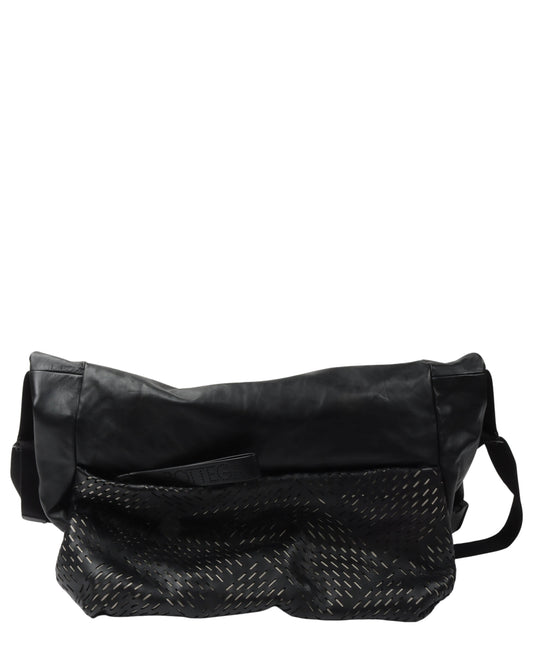 Fold Over Perforated Leather Shoulder Bag